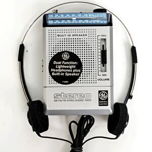 Vintage GE 7-1650A AM/FM Stereo Headset Radio Built-In Speaker & Headphones Work